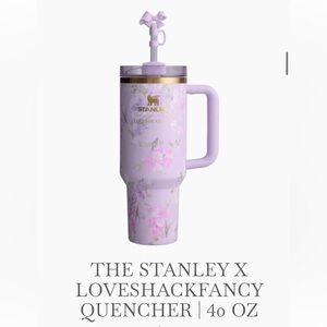 The Stanley x LOVESHACKFANCY quencher 40oz in Purple Happy thoughts